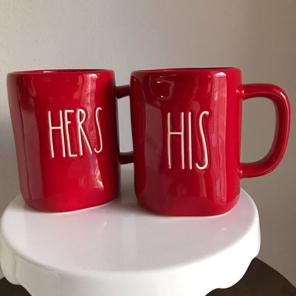 NWOT Rae Dunn Artisan Collection His & Hers Red Mug Set - Picture 1 of 5
